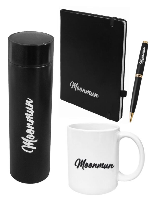 Personalised/Customised 4 in 1 Corporate Gift Set which includes Diary, Mug, Metal Pen & Hot & Cold Water Bottle.